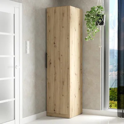 Image de Armoire polyvalente Forte CADIXO 50, armoire d'angle Skandi, 1 porte, aggloméré, pour le couloir, le salon ou la chambre, finition chêne Artisan, 51,2 cm de largeur x 212,9 cm de hauteur x 58,9 cm de profondeur