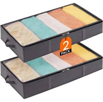 Produktbild von Unterbett-Aufbewahrungsbox - 65L Fassungsvermögen - Zur platzsparenden Lagerung unter dem Bett - 2 Stück