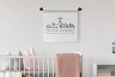 Produktbild von MuchoWow® Wandteppich Wandbehang Skyline "Rio de Janeiro" auf weißem Hintergrund 60x60 cm Tapisserie Dekoration Wandtuch - Dekorationen - Wand Decke