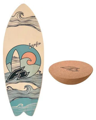 Obrázok produktu pre F2 Balance Board korkový valec pologuľa balančná doska drevo deti dospelí surfovanie - Obsah: Surfer(87cm) + pologuľa