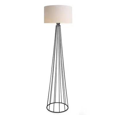 Produktbild von Opviq, Industrielle Stehlampe aus 100% Metall, Cremefarben, 155 cm hoch, E27 Fassung (max. 40 W), Stoffschirm (21 x 38 cm) | Elegantes Design für moderne Wohnräume.