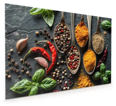 Produktbild von Küchenrückwand Spritzschutz Glas mit Motiv Küchengewürze 40 x 40 cm