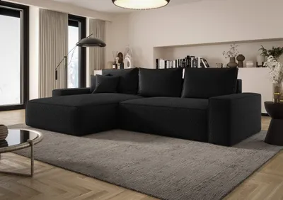 Produktbild von Ecksofa Schlafsofa Sofa WALKEN Stoff Quelle Schwarz Ottomane Links