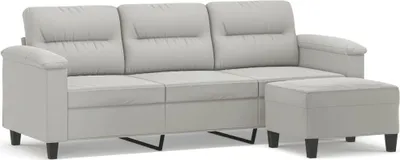 Produktbild von vidaXL 3-Sitzer-Sofa mit Hocker Hellgrau 180 cm Mikrofasergewebe