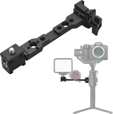 Produktbild von Universelle kardanische Verlaengerungsstangenhalterung aus Aluminiumlegierung, Zubehoer fuer Handstabilisatoren mit zahlreichen 1/4-Zoll- und 3/8-Zoll-Gewindeloechern, 2 Kaltschuhhalterungen und 1/4-Zoll-Schraube, kompatibel mit dem kardanischen Stabilisator DJI Ronin S3/RS3 PRO/RS2/RSC2