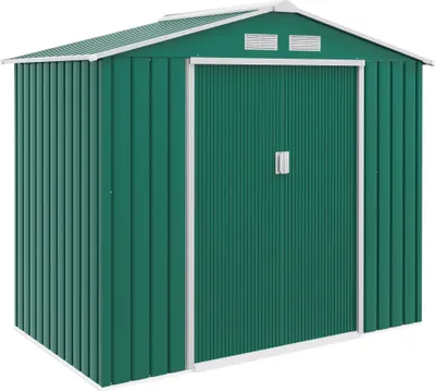 Image de Outsunny Abri de jardin en métal 2,77 m² cabane de jardin 213 x 130 x 185 cm cabanon rangement outils avec fondation, porte coulissante verrouillables et 4 aérations - vert