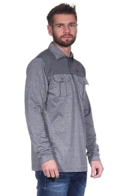 Produktbild von Herren Polo Shirt Langarm Longsleeve mit Brusttaschen; Grau M