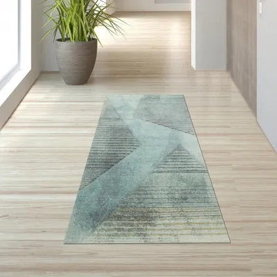 Produktbild von Teppich Muster gestreift grau blau grün schwarz Größe - 80 x 150 cm