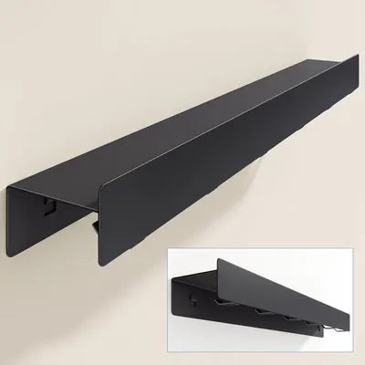 Produktbild von doporro Wandgarderobe mit Ablage, Garderobenleiste 60 cm mit 6 Garderobenhaken Schwarz, Kleiderhaken Wand zum Schrauben oder Kleben, Stalo-11