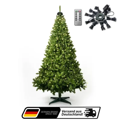 Produktbild von Aurelia Home Weihnachtsbaum 90/120/150/180/200/220cm, PVC, mit LED-Baummantel Weihnachtsbaum künstlich wie echt, Weihnachtsbaum mit Beleuchtung, Lichtketten mit Ring