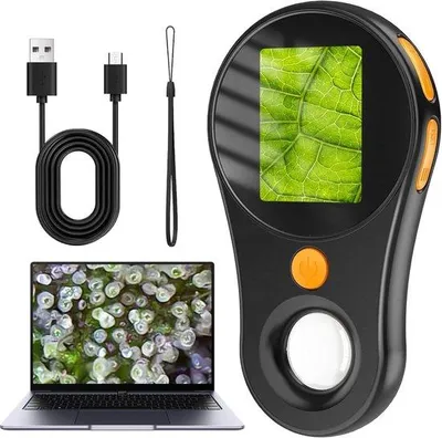Immagine prodotto di Microscopio digitale portatile per adulti/bambini, con schermo IPS da 2,0 pollici, 8 LED regolabili e batteria ricaricabile - Colore nero