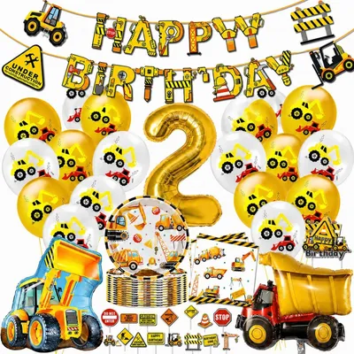 Immagine prodotto di Omgoods - Set di decorazioni a tema escavatore per feste di compleanno per bambini