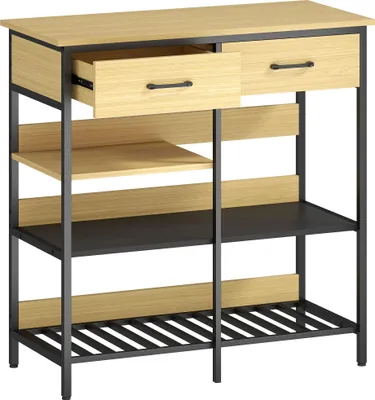 Produktbild von Sideboard, Kommode mit 2 Schubladen, 3 offenen Regalen Küchenschrankfür Küche, Wohnzimmer 90 x 40 x 91 cm, Naturholz