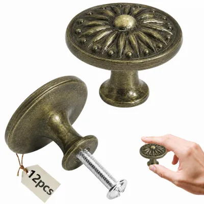 Imagen del producto de Pomo vintage para muebles, juego de 12 unidades, 35 mm, con tornillos, tirador para armarios
