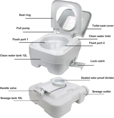 Immagine prodotto di WC portatile, 10 l, 2,6 galloni, grande capacità, 440 libbre, campeggio, viaggi, scarico ad aria per auto, barca, camper, viaggi, uscita singola