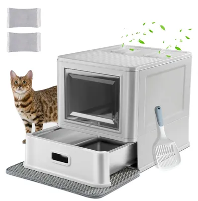 Image de Litière pour chat en acier inoxydable, avec couvercle et tiroir