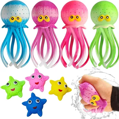 Produktbild von Wasserbomben 4 Stück, 4 Badespielzeug Sternoktopus, für Schwimmbad