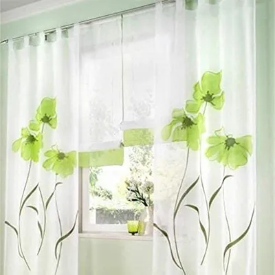 Vorhang 2er-Set Blumenprint, Schlaufen, 150 x 245 cm, grün