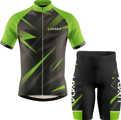 Obrázek produktu pro Lixada pánský cyklistický dres – prodyšné cyklistické tričko s krátkým rukávem a polstrované kraťasy – MTB cyklistický komplet
