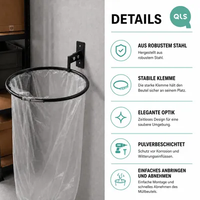 Imagen del producto de Soporte para bolsa de basura ROUND U2, soporte de pared, soporte para bolsas de basura, soporte para cubo de basura, modelo 3567