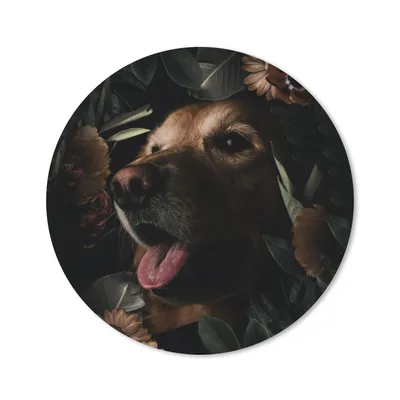 Produktbild von MuchoWow® Mauspad Mousepad Hund - Blumen - Botanisch 40x40 cm - Mousepads - Maus Mat - Pad - Mausunterlage - Schreibtisch Accessoires