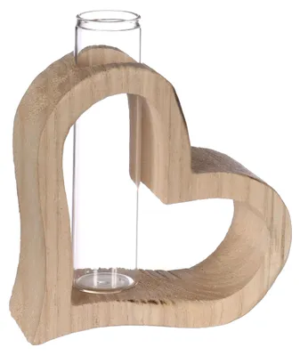 Produktbild von Holzherz mit Reagenzglas 10 x 5 h.11 cm (6 Stk.) [IFS-29638]