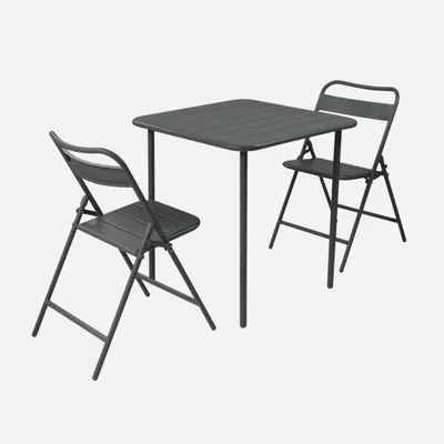 Produktbild von sweeek - Gartentisch aus Stahl + 2 Stühle - Anthrazit