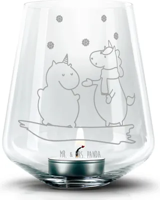 Produktbild von Mr. & Mrs. Panda Laterne Einhorn Schneemann - Transparent - Geschenk, Winter, Kerzenhalter, Teelichthalter, Schnee, Glas, gravur, Weihnachten, Kuchen, Unicorn