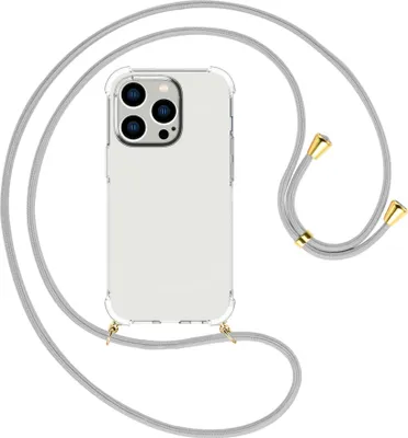 Produktbild von Handykette Backcover-Schutzhülle mit Band (Metall goldfarben) für Apple iPhone 15 Pro - silbergrau
