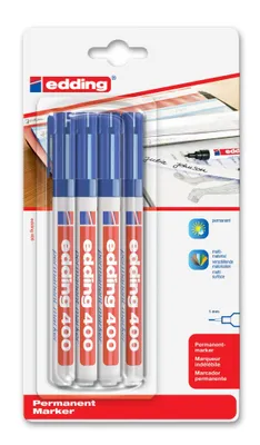 Produktbild von Edding 400, Blau, Rundspitze, Mehrfarbig, 1 mm, 4 Stück(e)