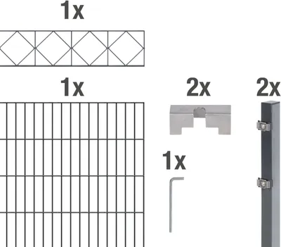 Immagine prodotto di Alberts 688332 Recinzione a doppia rete metallica come set completo di 7 pezzi, antracite, altezza 100 cm, lunghezza 5 m