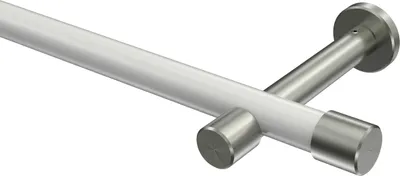 Produktbild von Interdeco Gardinenstange / Vorhangstange Weiß / Edelstahl-Optik, Typ Prestige Santo (Kappe) ohne Ringe, 20 mm Ø 1-läufig, 280 cm