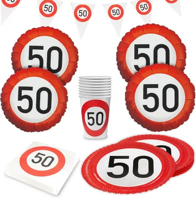 Produktbild von Happy Birthday 50 – Partyset 5-tlg. mit Tellern, Bechern, Servietten & Ballons