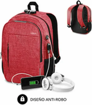 Image de Subblim Urban Lock Backpack pour ordinateurs portables jusqu'à 16"/ Port USB/ Antivol/ Rouge