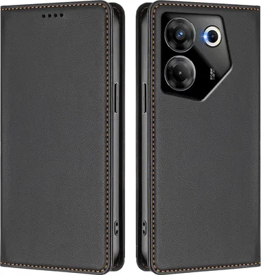 Image de Étui en cuir pour Tecno Camon 20 Pro 5G, étui à rabat magnétique en cuirPolyuréthaneavec support, noir
