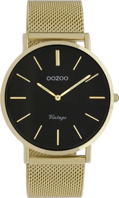 Produktbild von Oozoo Vintage Damenuhr mit grobmaschigem Edelstahl Milanaise Metallband 36 mm - Variante: schwarz/gold