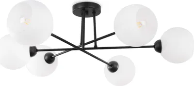 Produktbild von Deckenlampe Asturia schwarz 6-flammig mit weißem Glasschirm E27
