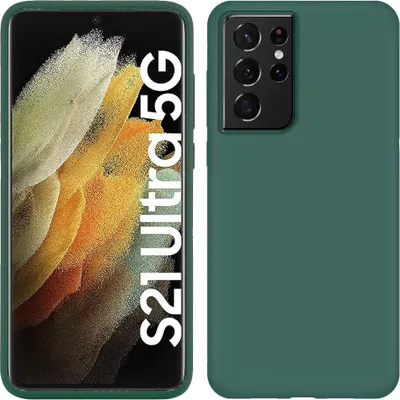 Image de Etui pour Samsung Galaxy S21 Ultra 5G, étui de protection en silicone souple en caoutchouc liquide Vert nuit