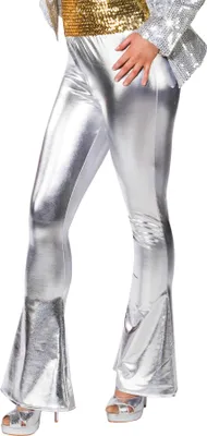 Produktbild von Schlaghose Damen silber Retro Disco Space Glanzhose Karneval Fasching Kostüm S/M