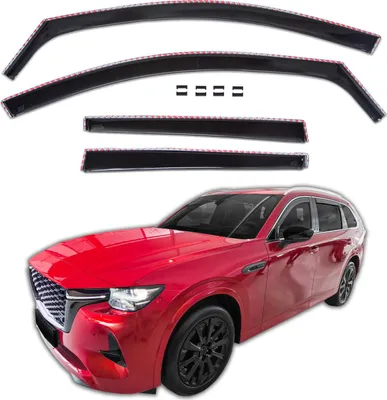 Produktbild von J&J AUTOMOTIVE | GP Windabweiser Für Mazda CX-80 Ab 2024, 4tlg, GP Regenabweiser, Schwarz, Getönt, Aerodynamisch, Einfache Montage, Befeistigung mit Clips