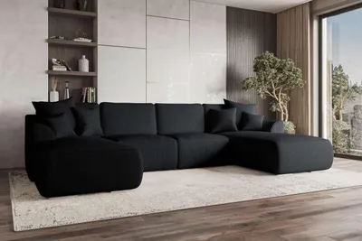 Produktbild von 99rooms Gusto Wohnlandschaft Cordstoff POSO Schwarz mit Schlaffunktion