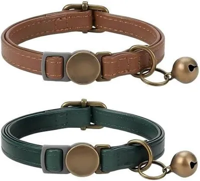 Productafbeelding van Kattenhalsband van Polyurethanleer, verstelbaar van 19-30 cm, met belletje, 2 stuks, voor katten