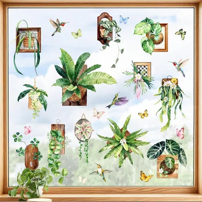 Imagen del producto de Calcomanías adhesivas de doble cara, con motivos de plantas, 1 juego, para decoración de ventanas