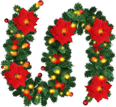 Immagine prodotto di Fiqops 2.7M ghirlanda di abete ghirlanda di Natale decorazione ghirlanda decorata 50 LED rosso