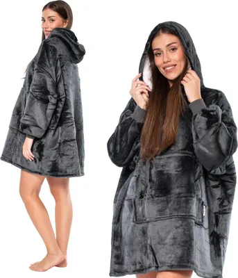 Obrázek produktu pro Mikina Kocobluza 2v1 nadměrná velikost XXL s kapucí, silná sherpa, černá