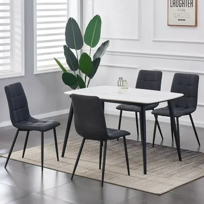 Produktbild von MCCDirect Esszimmerstuhl Henri im 4er Set aus Kunstvelourleder mit Metallbeinen, Designerstuhl, Küchenstuhl, in 4 Farben erhältlich (Schwarz)