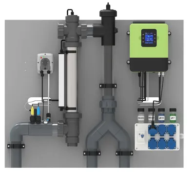 Produktbild von Vormontierte Pooldesinfektionsanlage Salzelektrolyse/ pH / UV-C