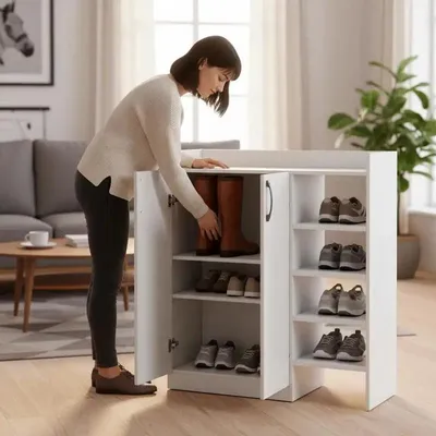 Produktbild von Multifunktionale Schuhschrank mit 2 Türen und verstellbaren Regalen