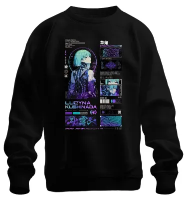 Obrázek produktu pro Lucyna Kushinada, cyberpunková anime manga, Japonsko, styl Y2K, mikina s kapucí, černá, velikost M
