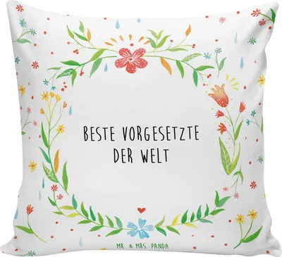 Produktbild von Mr. & Mrs. Panda kissen bedruckt Vorgesetzte - Weiß - Geschenk, Abteilungsleiterin, für couch, Sofa, Polster, Boss, Kollegin, Arbeitgeberin, Kuschel, kuschelkissen 40x40